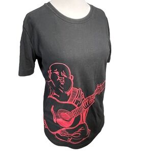 True Religion Women's World Tour T Shirt Buddha Guitar Black Graphic Tee XL